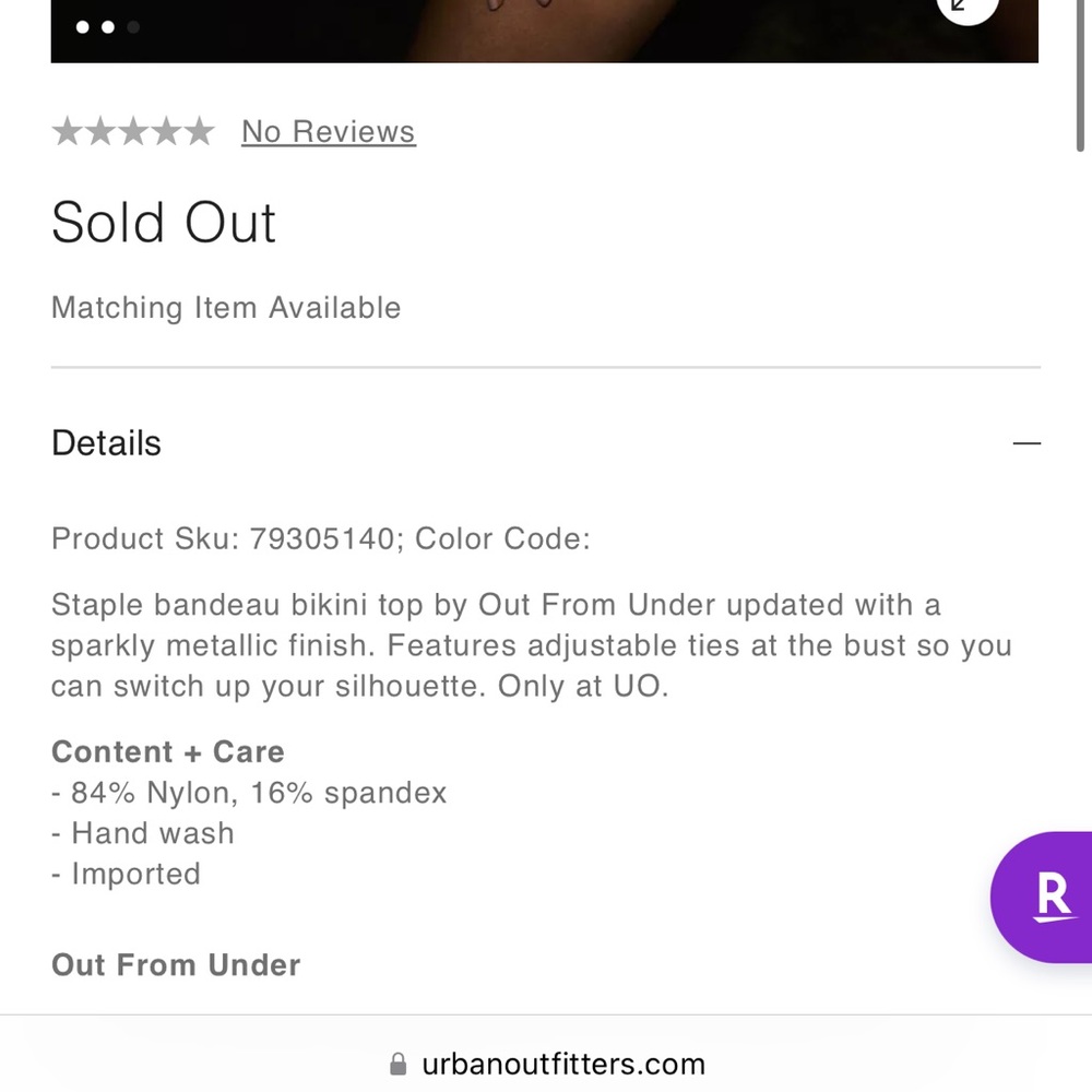 NWT UO Out From Under Isla Metallic Bandeau Bikini Set Top-Size L Bottoms-Size M - Picture 6 of 16
